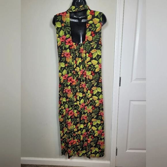 Vintage 90s Y2K Erika Dresses Tropical Floral Button Front Dress sz M - Picture 2 of 9